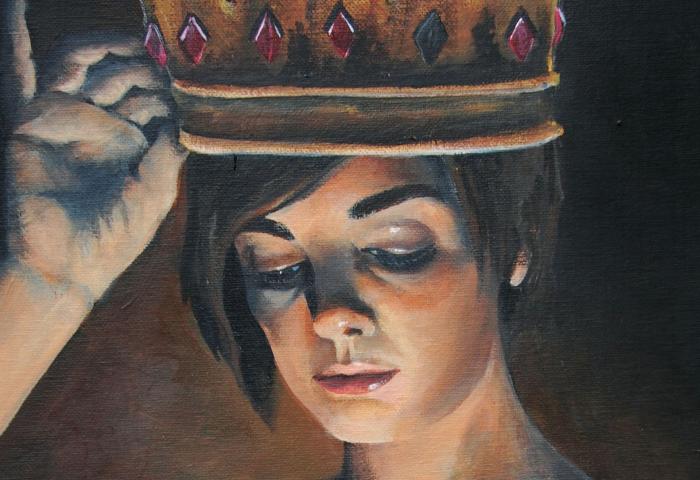 Self portrait of Kate Griffin wearing a crown and holding a lit candle, inspired by the song "Invisible Empire" by KT Tunstall.