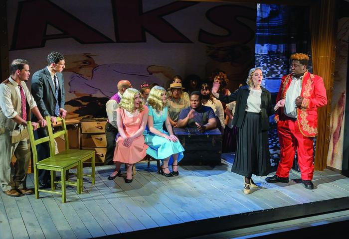 Cast of "Side Show" performing on stage.